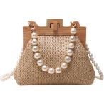 ショッピングストローバッグ かごバッグ ストローバッグ ジュートバッグ がま口 ショルダーバッグ レディース (ベージュ,  横20cm 縦17cm、奥行き7cm)