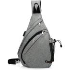 USBポート搭載 ボディバッグ メンズ レディース ショルダーバッグ 斜めがけ ワンショルダー 防水 (グレー)