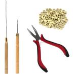 ショッピングヘアスタイリングツール エクステ用ペンチ プライヤー ループニードル 糸通し エクステ用チップ ウイッグ用ツールセット ４点セット(blondチップ)