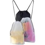 ショッピングナップサック ナップサック ジムサック 軽量 リュック 大容量 男女兼用 通学 サブバッグ MDM (黒 ビニール巾着袋 茶色紐,  大)