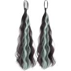 かわいい髪色チェンジ 子供 エクステ ゴム付き レディース カール ロング キッズ ヘアアクセ ダンス 発表会 映え (アイスグリーン)