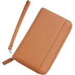 通帳ケース 本革 磁気防止 印鑑も入る 大容量 カード収納 スキミング防止 通帳入れ パスポート 家計管理 海外旅行 (キャメル)