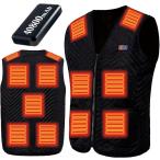 ショッピング電熱ベスト バッテリー 電熱ベスト 加熱ジャケット前後11箇所発熱 40800mAhモバイルバッテリー付属前後温度独立制御 超軽量 防寒 (ブラック,  M)