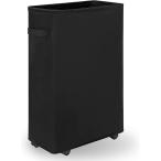 ランドリーバスケット 洗濯かご カゴ 組立簡単 スリム キャスター付き 防水コーティング 洗濯物 片付け (ブラック,  48リットル)