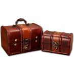 木製 アンティーク調 宝箱 大小 2個セット ジュエリー ボックス ケース 小物入れ 宝石箱 収納