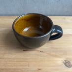小石原焼 やままる窯 黒水玉×内側飴釉 コントラストが美しいスープカップ スープやサラダに カフェオレボウル