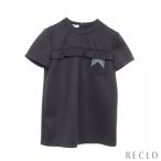 プラダ PRADA ラバーロゴ フリル カットソー クルーネック 半袖 ブラック 39486I レディース 中古