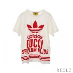 グッチ GUCCI GUCCI × adidas トレフォイル Tシャツ クルーネック 半袖 コットン ホワイト レッド 717422 レディース 中古