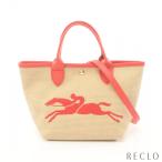 ロンシャン LONGCHAMP ル パニエ プリアージュ かごバッグ ハンドバッグ ストロー レザー ベージュ レッド 2WAY 10144HZB レディース 中古