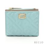 フェンディ FENDI スリムバゲット FF柄 二つ折り財布 レザー ブルー ベージュ レディース 中古