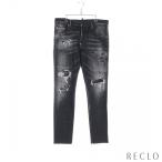 ディースクエアード DSQUARED2 Skater Jean スケータージーンズ デニムパンツ コットン レザー ブラック ダメージ加工 切替 S71LB0841 メンズ 中古