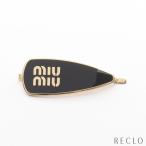 ミュウミュウ miu miu ロゴ ヘアクリップ GP ブラック ゴールド 5IF1472F6TF0002 レディース 中古