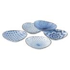 古染絵変り 楕円取鉢5客揃 美濃焼 和陶器 20639 代引不可