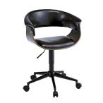 ビンテージ風 ワークチェア/リビングチェア 〔ブラック〕 座面回転昇降式 キャスター・背もたれ付き 張地：合成皮革/合皮 代引不可
