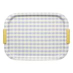 チェック柄 NSトレー/お盆 〔L ミルキーチェック ブルー〕 幅44cm 角型 強化樹脂 木の取手付き 表面すべり止め加工 代引不可