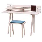 デスクセット（デスク・スツール・クッション） ホワイトウォッシュ 幅120×奥行47.5×高さ74〜94cm 組立品 代引不可