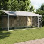 vidaXL 犬用ケージ ルーフ ドア付き グレー 4x2x2 m 亜鉛メッキ鋼Animals Pet Supplies ペット用品 犬用品 犬小屋・ドッグラン 代引不可