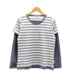  б/у одежда женский L FILA/ filler окантовка полиэстер футболка длинный рукав спорт одежда Layered способ белый / лиловый FL9336