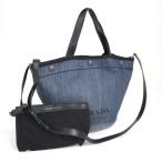【PRADA】プラダ DENIM+CITY CALF 2WAYトートバッグ ネイビー デニム 1BG244【中古】【代金引換不可】/tm09803ik