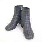 【BURBERRY】バーバリー ショートブーツ レザー ブラック×シルバー金具 #38 24cm【中古】【代金引換不可】/kt13042kw