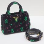 【PRADA】プラダ カナパミニ トート ブラック ピンク グリーン ゴールド金具 ベロア レザー 1BA038【中古】【代金引換不可】/br6489kt