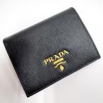 【PRADA】プラダ 二つ折り財布 サフィアーノ レザー ブラック×ピンク 1MV204【中古】【代金引換不可】/kr18323kw