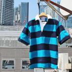 BARBARIAN "NEW JAPAN SIZE SPEC"　VSE-07 8oz REGULER SHORT SLEEVE RUGBY JERSEY ラガーシャツ 半袖 カナダ製 NAVY/CYAN S-XL 送料無料！