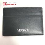  прекрасный товар VERSACE Versace Logo футляр для визитных карточек чехол для пропуска футляр для карточек черный женский [ б/у ]