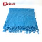 美品 MONCLER モンクレール ダウンロゴ フリンジ マフラー ブルー メンズ【中古】