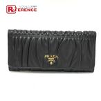 未使用 PRADA プラダ 1M1132 ロゴ ギャザー 2つ折り 長財布 ブラック レディース【中古】