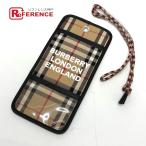  как новый BURBERRY Burberry проверка Logo ремешок на шею имеется чехол для пропуска бардачок футляр для карточек бежевый мужской [ б/у ]