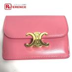 CELINE Celine Trio mf заслонка чехол для пропуска футляр для визитных карточек ячейка для монет кошелек для мелочи . кошелек футляр для карточек Pink Lady -s[ б/у ]