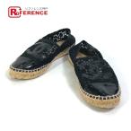 CHANEL Chanel плоская обувь туфли без застежки CC здесь Mark гонки обувь эспадрильи парусина черный женский [ б/у ]