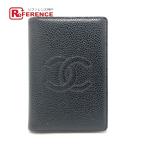 CHANEL Chanel чехол для пропуска здесь Mark CC футляр для визитных карточек 2. складывать футляр для карточек черная икра s gold черный женский [ б/у ]