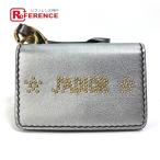 Dior Dior чехол для пропуска футляр для визитных карточек J*ADIOR заклепки брелок для ключа сумка очарование 2. складывать футляр для карточек кожа серебряный [ б/у ]