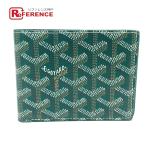 GOYARD ゴヤール ヘリンボーン 札入れ 2つ折り財布 レザー グリーン レディース【中古】