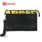 VERSACE Versace Logo портфель ручная сумочка с ремешком клатч черный унисекс [ б/у ]