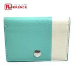  прекрасный товар TIFFANY&amp;Co. Tiffany цвет блок футляр для визитных карточек чехол для пропуска 2. складывать футляр для карточек голубой унисекс [ б/у ]