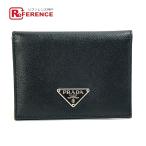 PRADA Prada треугольник Logo футляр для карточек складывающийся пополам чехол для пропуска кожа черный мужской [ б/у ]