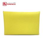 HERMES Hermes складывающийся пополам тонкий karu vi футляр для визитных карточек футляр для карточек vo- Epson U. lime желтый [ б/у ] не использовался 