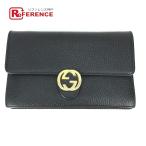 GUCCI グッチ 510314 チェーンウォレット 2WAY クラッチ 斜め掛け 長財布 インターロッキングG  ショルダーバッグ ブラック【中古】