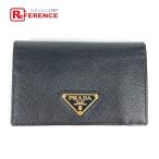  прекрасный товар PRADA Prada 1M0504 треугольник Logo треугольник Logo plate compact бумажник 2. складывать кошелек футляр для карточек черный [ б/у ]
