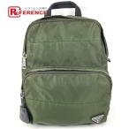 PRADA プラダ トライアングルロゴ 三角ロゴ プレート カバン バックパック リュックサック カーキ ユニセックス【中古】