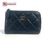 CHANEL シャネル CC ココマーク ロゴ マトラッセ キルティング 財布 小銭入れ L字ファスナー コインケース ブラック レディース【中古】