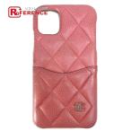 CHANEL Chanel CC здесь Mark matelasse iPhone 11 смартфон кейс кожа Pink Lady -s[ б/у ]