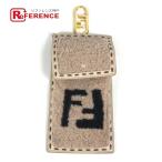 美品 FENDI フェンディ 7AS047 フォンポーチ カバン FF ロゴ ファー チャーム ボア スマホケース ポーチ ピンクベージュ系 【中古】