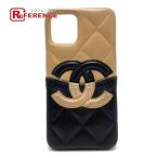 CHANEL Chanel AP1453 CC здесь Mark matelasse bai цвет iPhone кейс бежевый × черный женский [ б/у ]