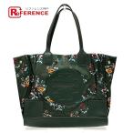 Tory Burch トリーバーチ ロゴ 花柄 カバン ハンドバッグ フラワー ペイズリー トートバッグ カーキ レディース【中古】