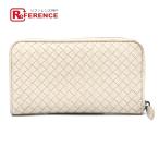 BOTTEGA VENETA ボッテガヴェネタ 114076 イントレチャート ロングウォレット ラウンドファスナー 長財布 ホワイト レディース【中古】