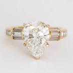 ダイヤモンド3ct D SI1 CGLソー付 K18 ゴールドリング ペアシェイプ3ctUP Dカラー